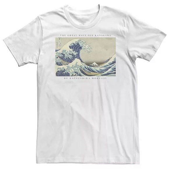 Teen Boys Mens The Great Wave Off Kanagawa White Graphic Tshirt Top Shirt Cotton - Picture 1 of 7